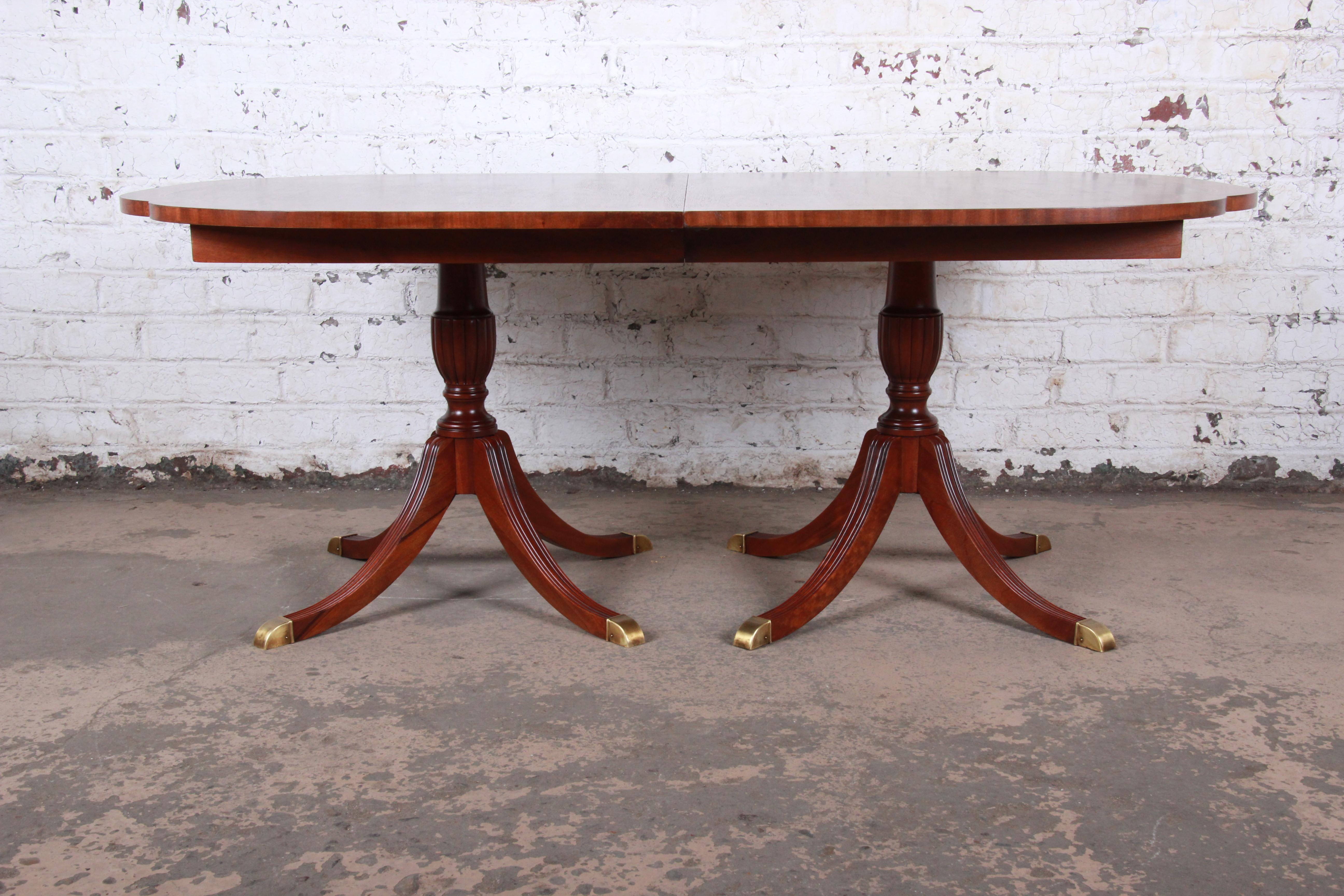 Councill Georgian Banded Mahogany Double Pedestal Dining Table, Newly Refinished 2