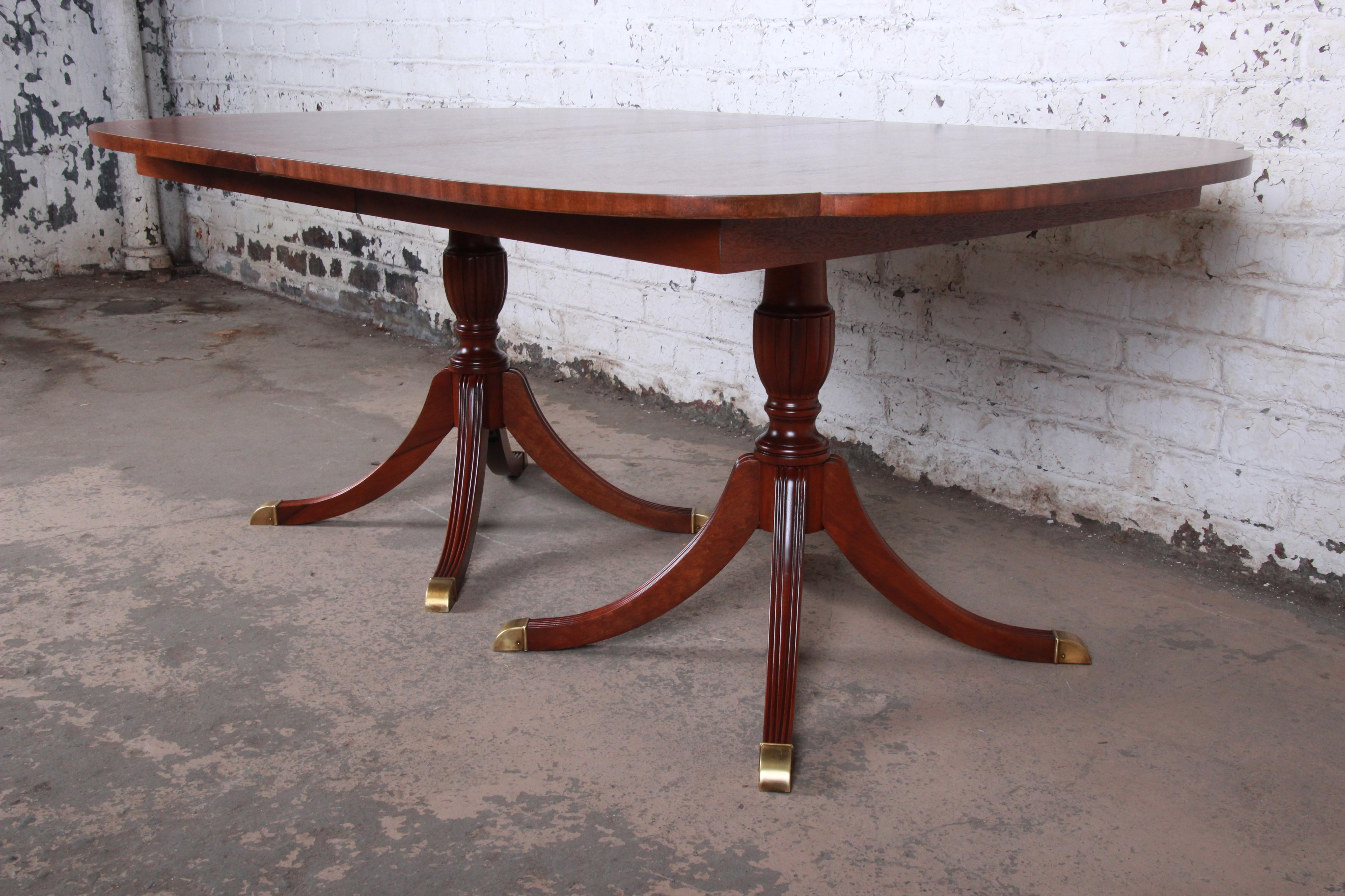 Councill Georgian Banded Mahogany Double Pedestal Dining Table, Newly Refinished 3