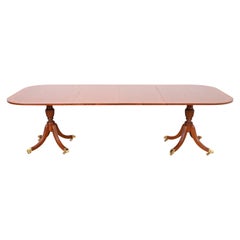 Councill Georgian Banded Mahogany Double Pedestal Dining Table, Newly Refinished