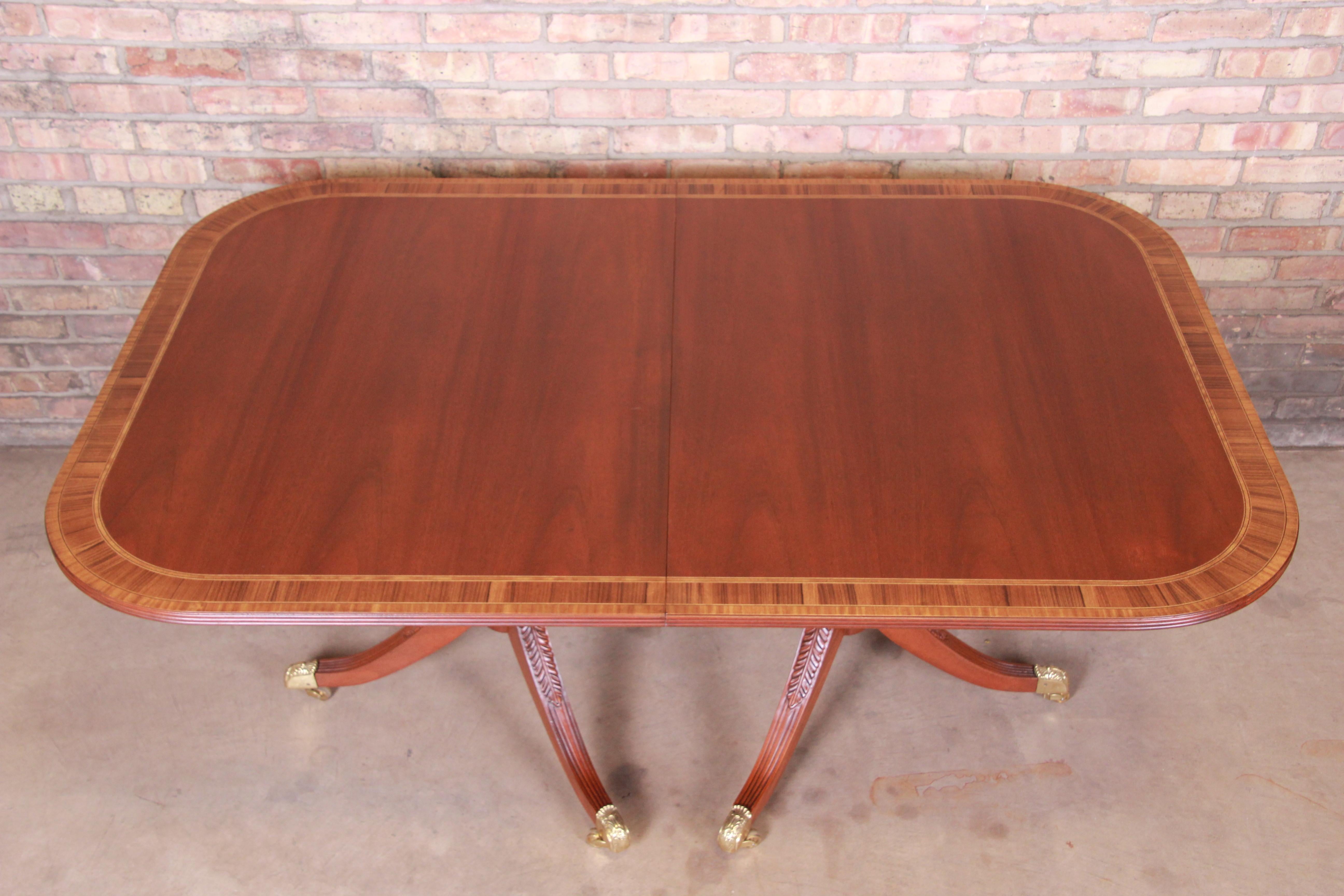20th Century Councill Georgian Banded Mahogany Double Pedestal Dining Table, Newly Restored