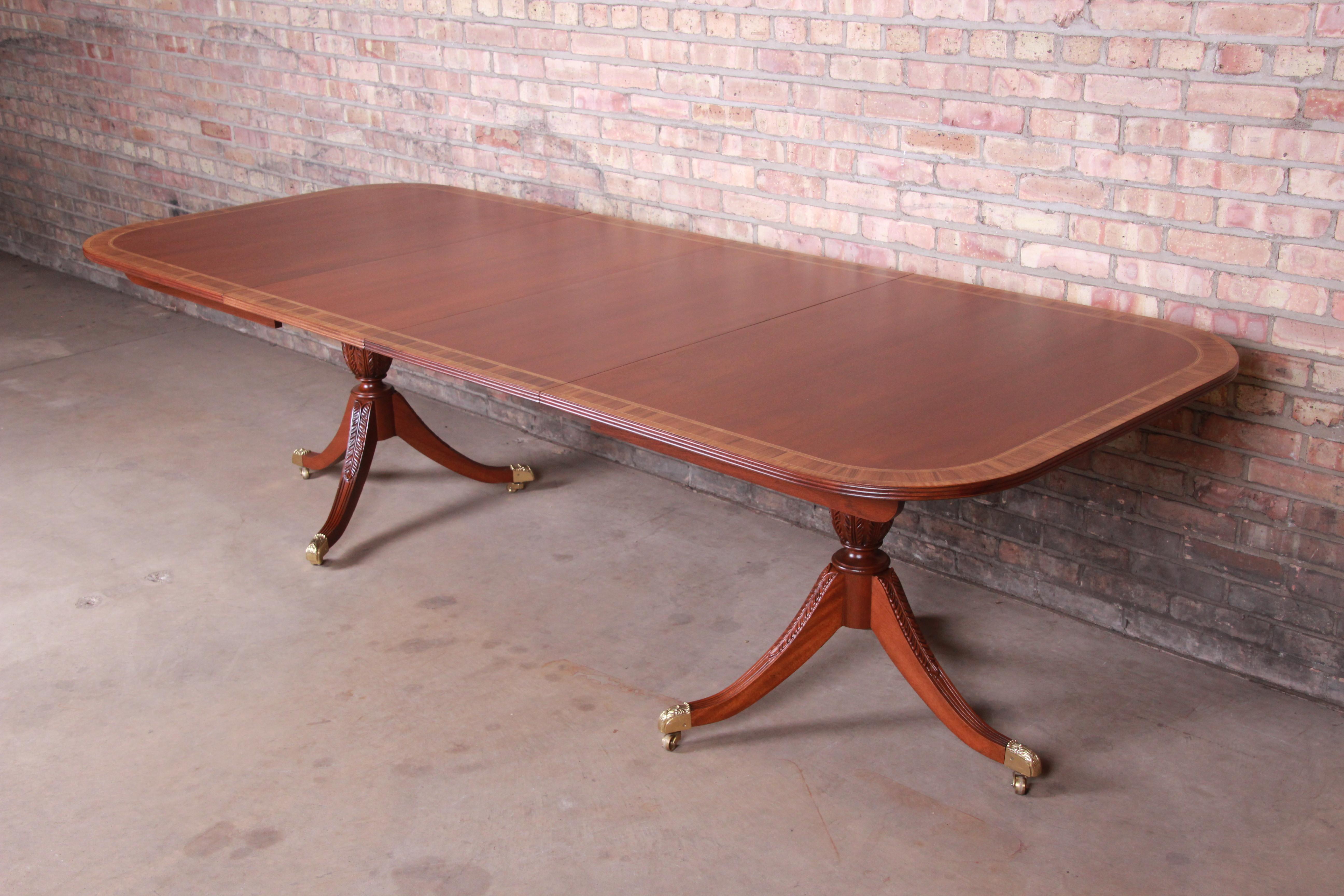 Councill Georgian Banded Mahogany Double Pedestal Dining Table, Newly Restored 1