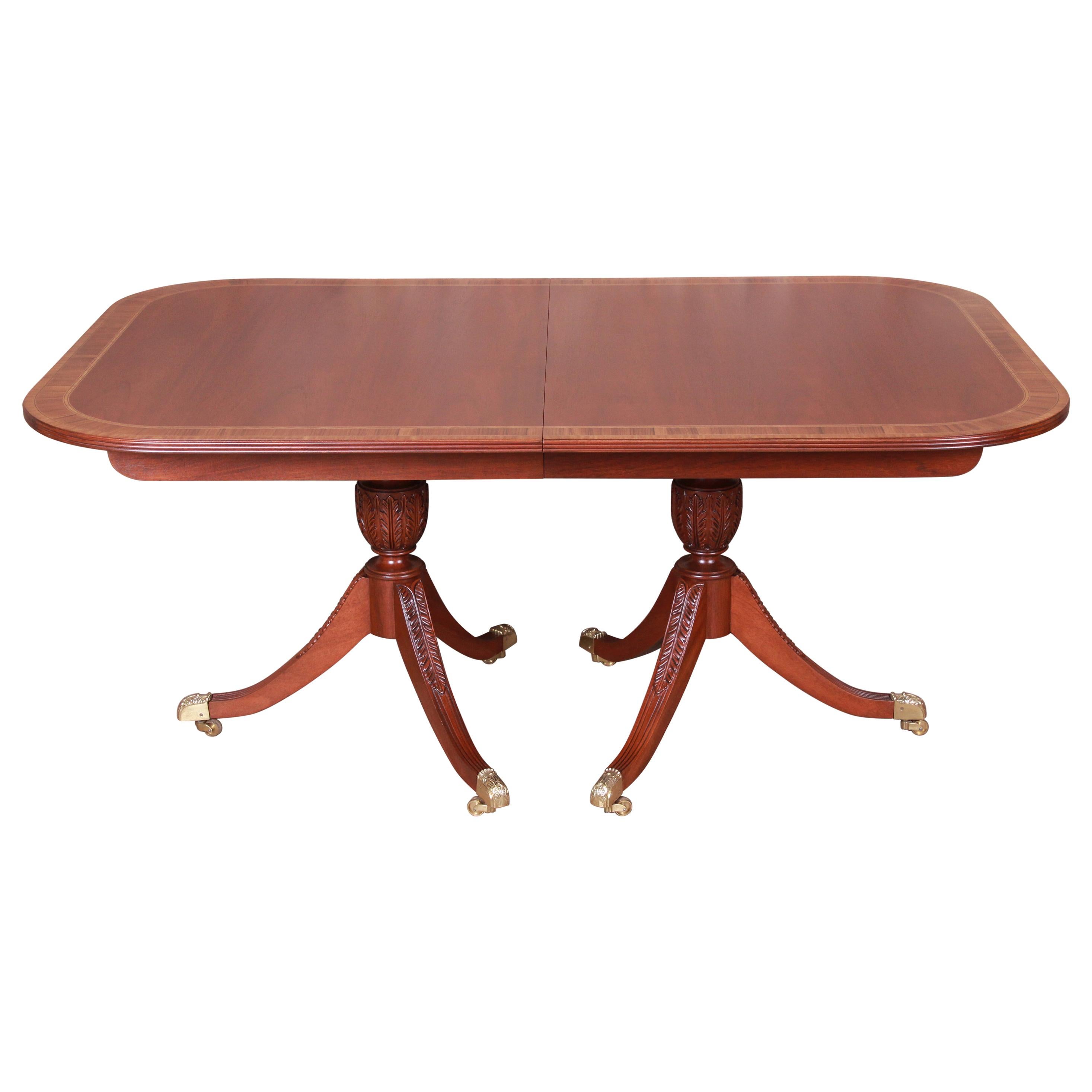 Councill Georgian Banded Mahogany Double Pedestal Dining Table, Newly Restored