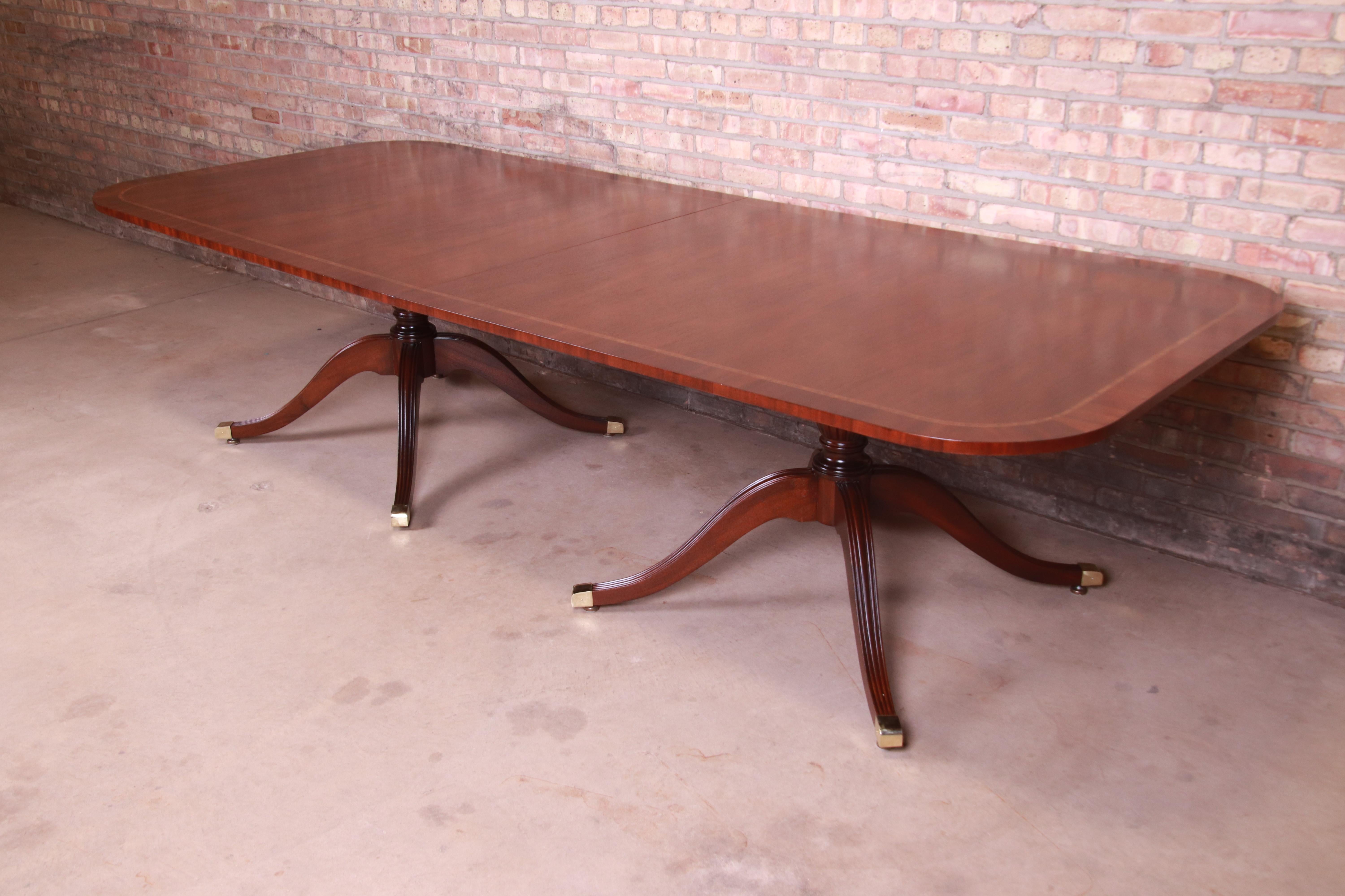 American Councill Georgian Mahogany Double Pedestal Banquet Dining Table, Refinished