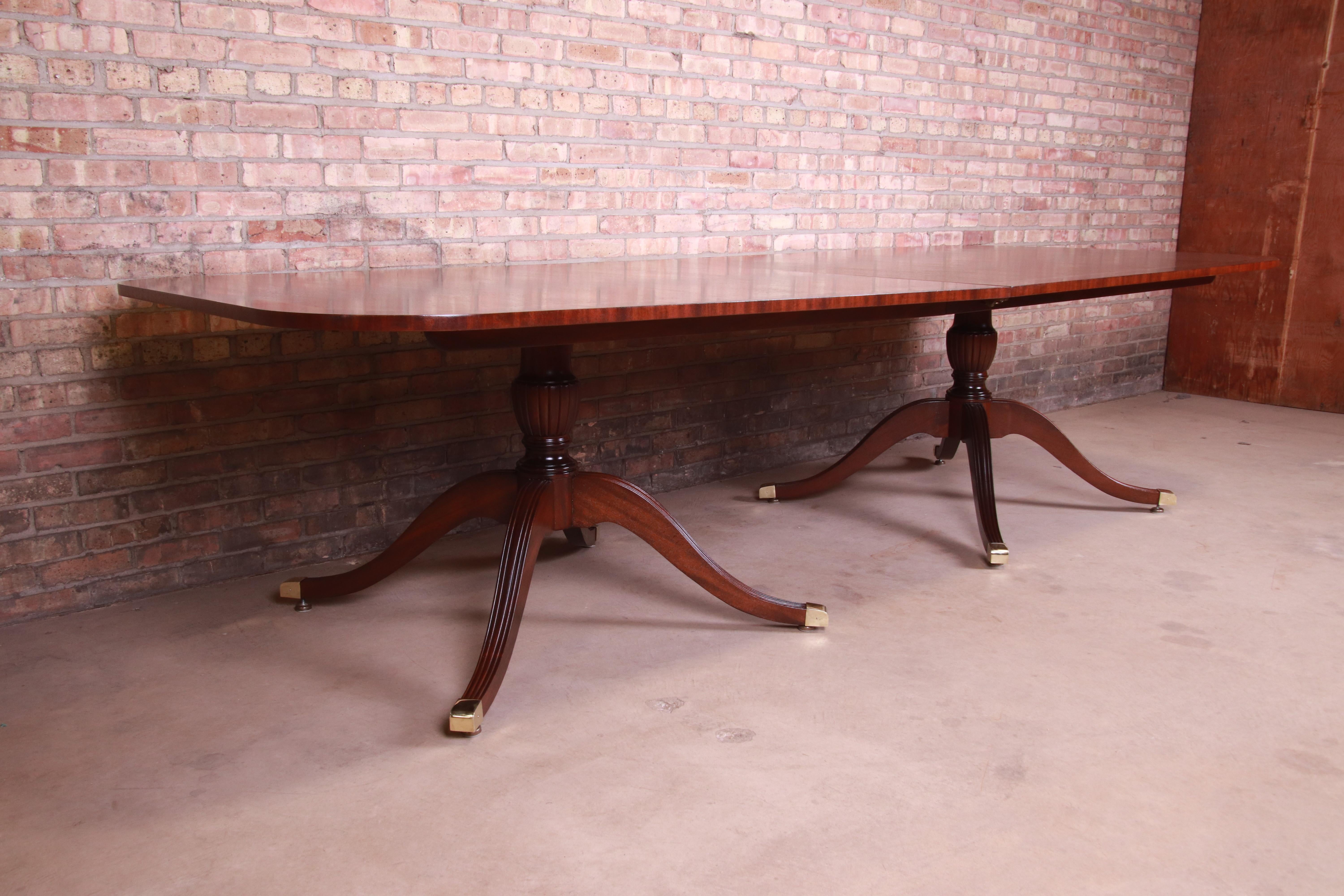 20th Century Councill Georgian Mahogany Double Pedestal Banquet Dining Table, Refinished