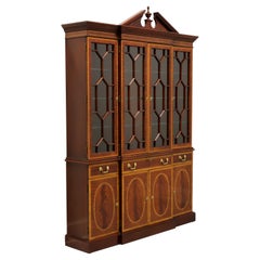 Councill Inlaid Flame Mahogany Hepplewhite Breakfront China Cabinet