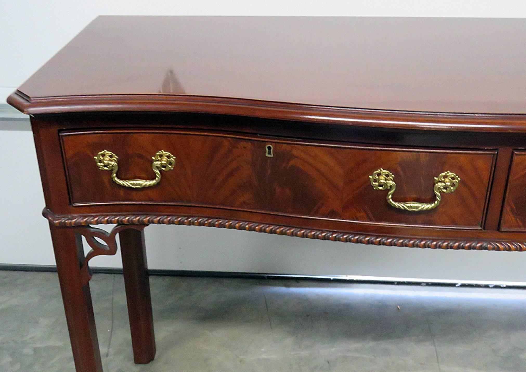 Flame mahogany 2 drawer Chippendale style server by Councill