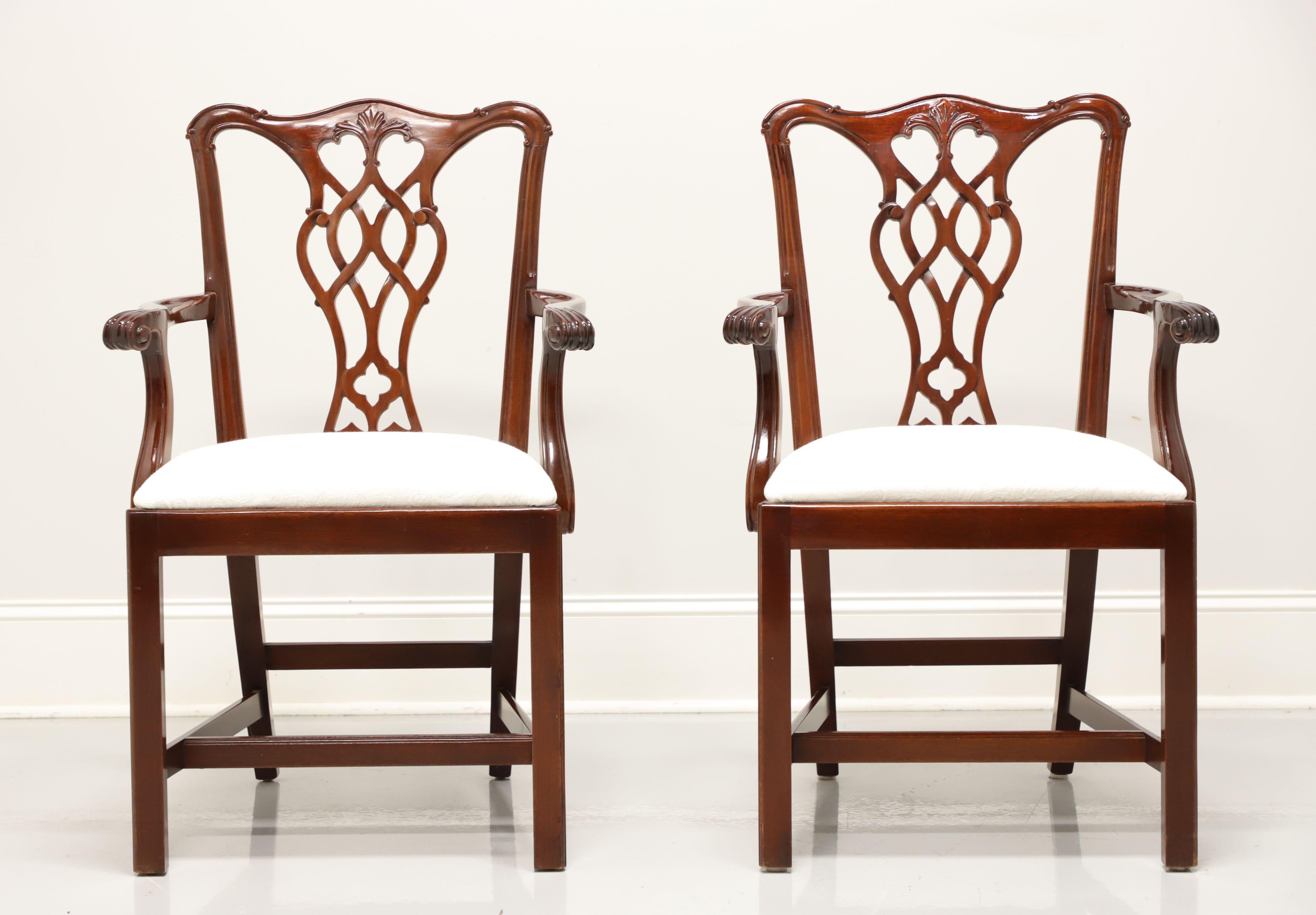 American COUNCILL Mahogany Chippendale Style Straight Leg Dining Armchairs - Pair
