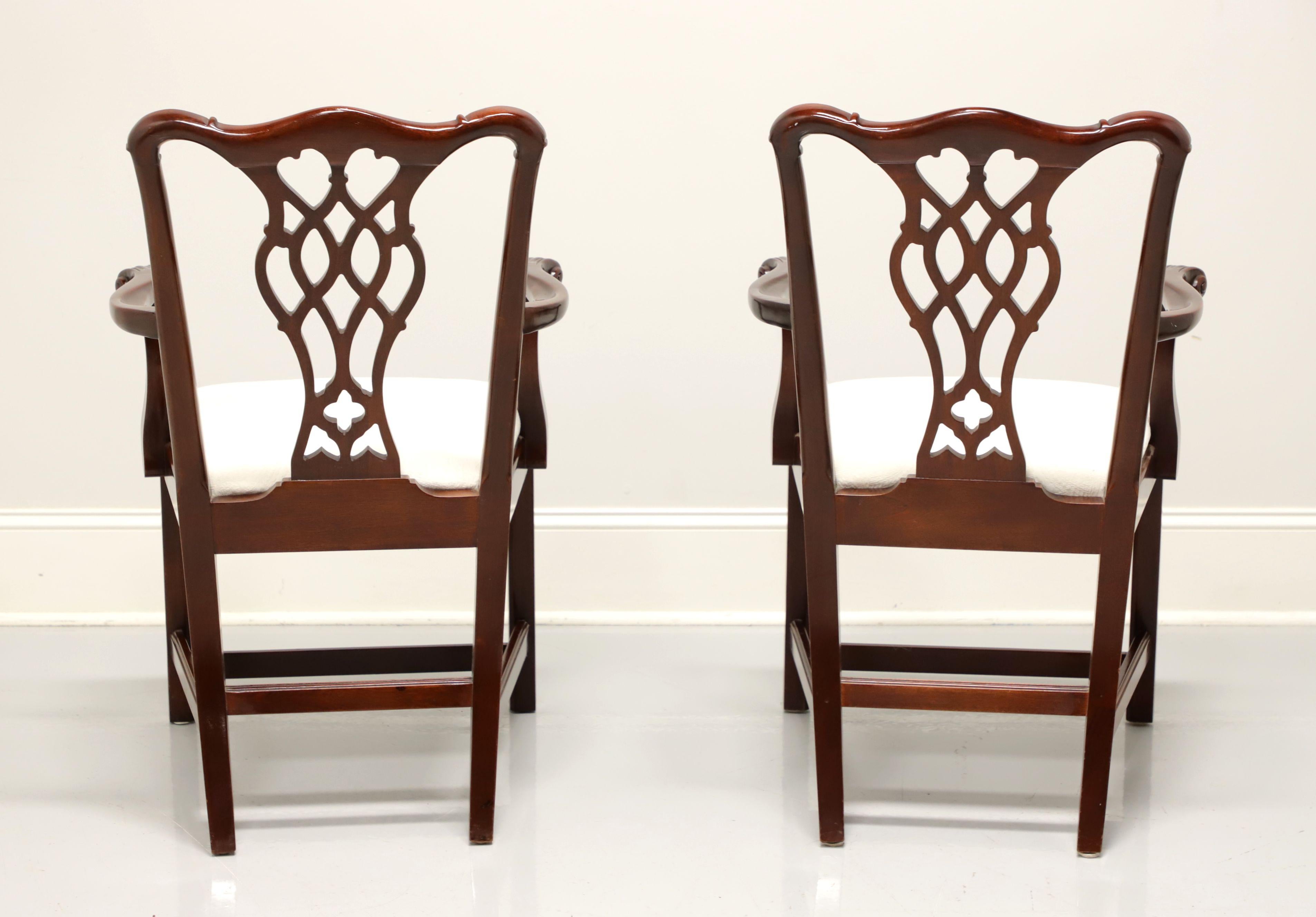 Fabric COUNCILL Mahogany Chippendale Style Straight Leg Dining Armchairs - Pair