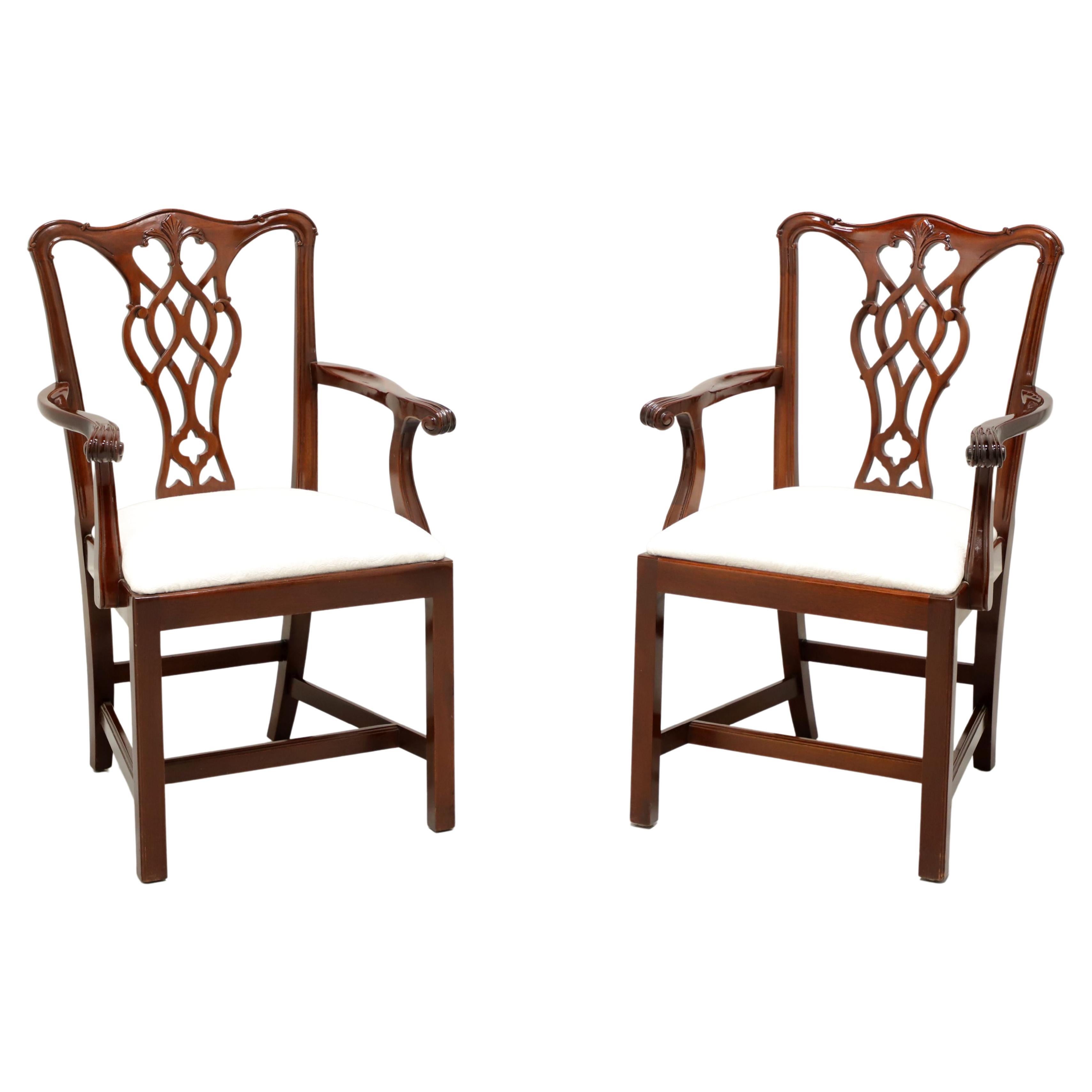COUNCILL Mahogany Chippendale Style Straight Leg Dining Armchairs - Pair