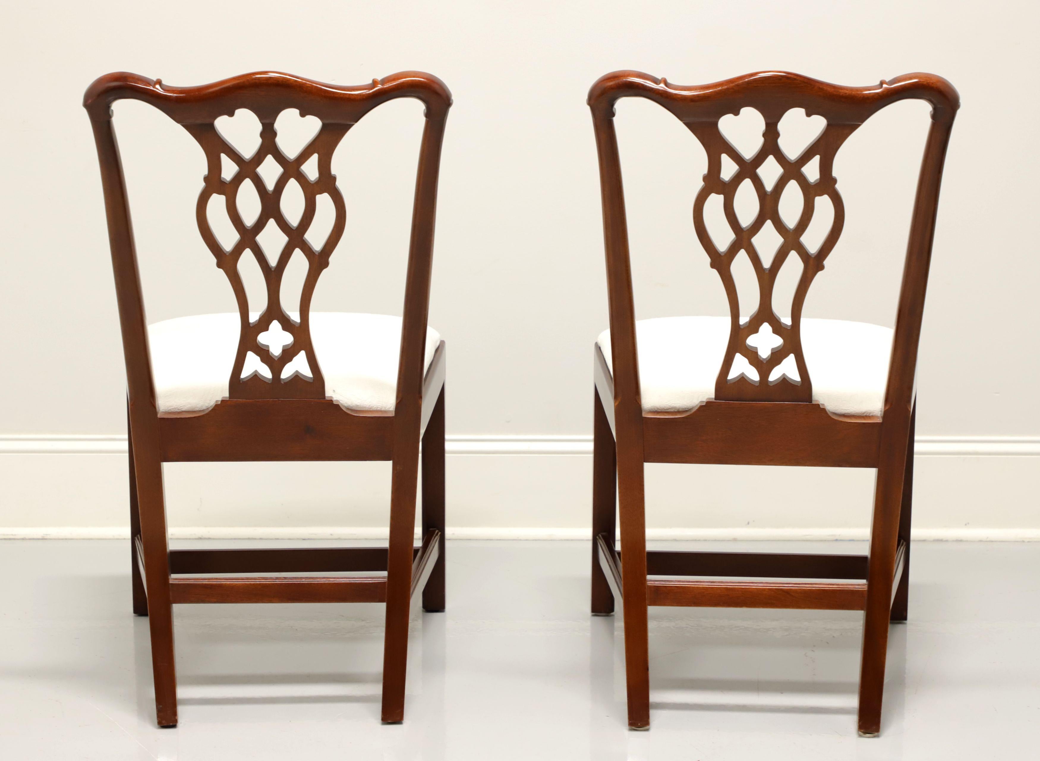 Fabric COUNCILL Mahogany Chippendale Style Straight Leg Dining Side Chairs - Pair
