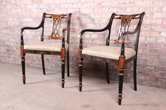 Councill Regency Ebonized Hand Painted Armchairs, Pair