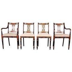 Councill Regency Ebonized Hand Painted Dining Chairs, Set of Four