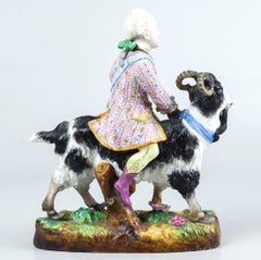 Count Bruhl's Tailor, 19th C. Bisque Porcelain Goat And Rider By Vion Et Baury