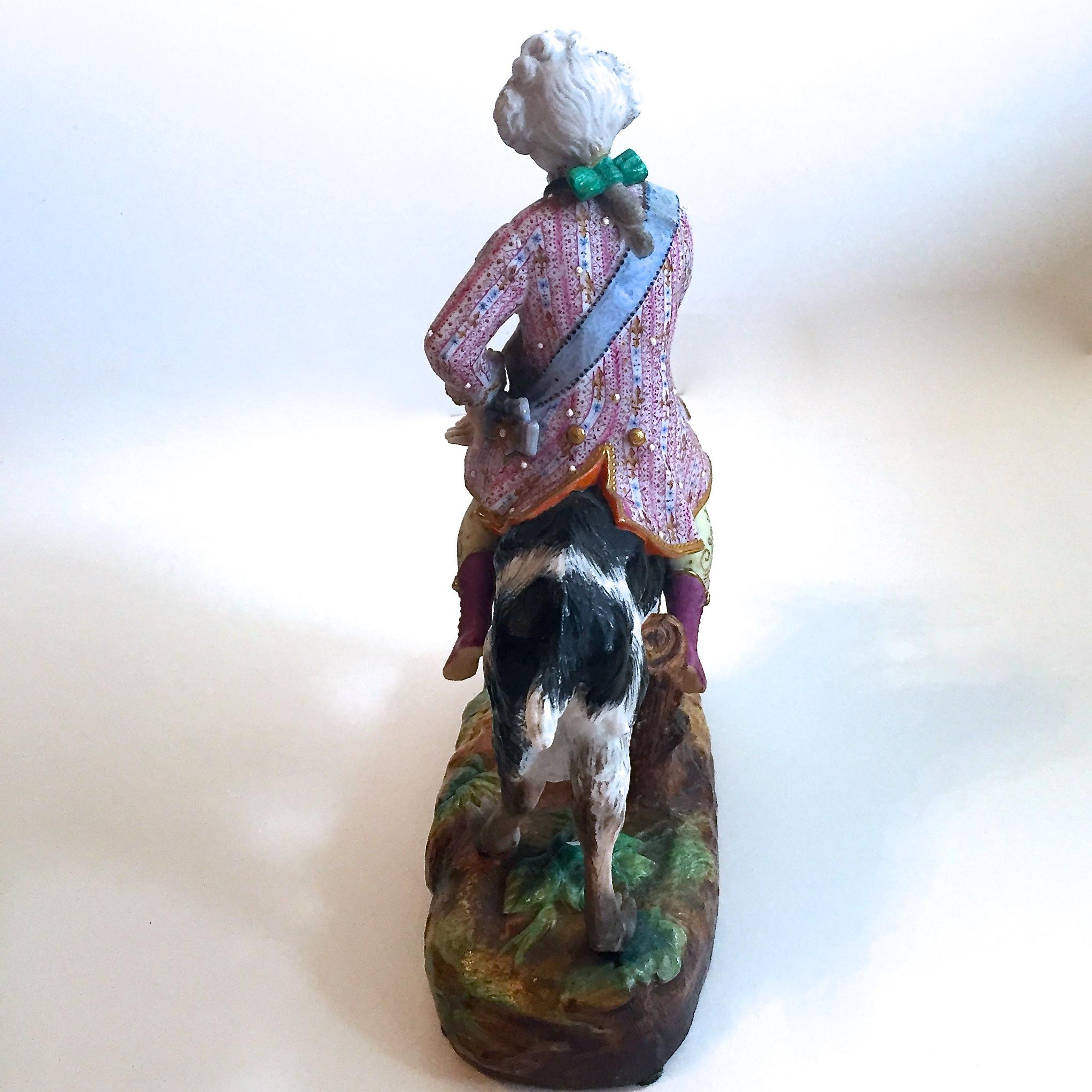 French Count Bruhl's Tailor, 19th C. Bisque Porcelain Goat And Rider By Vion Et Baury For Sale