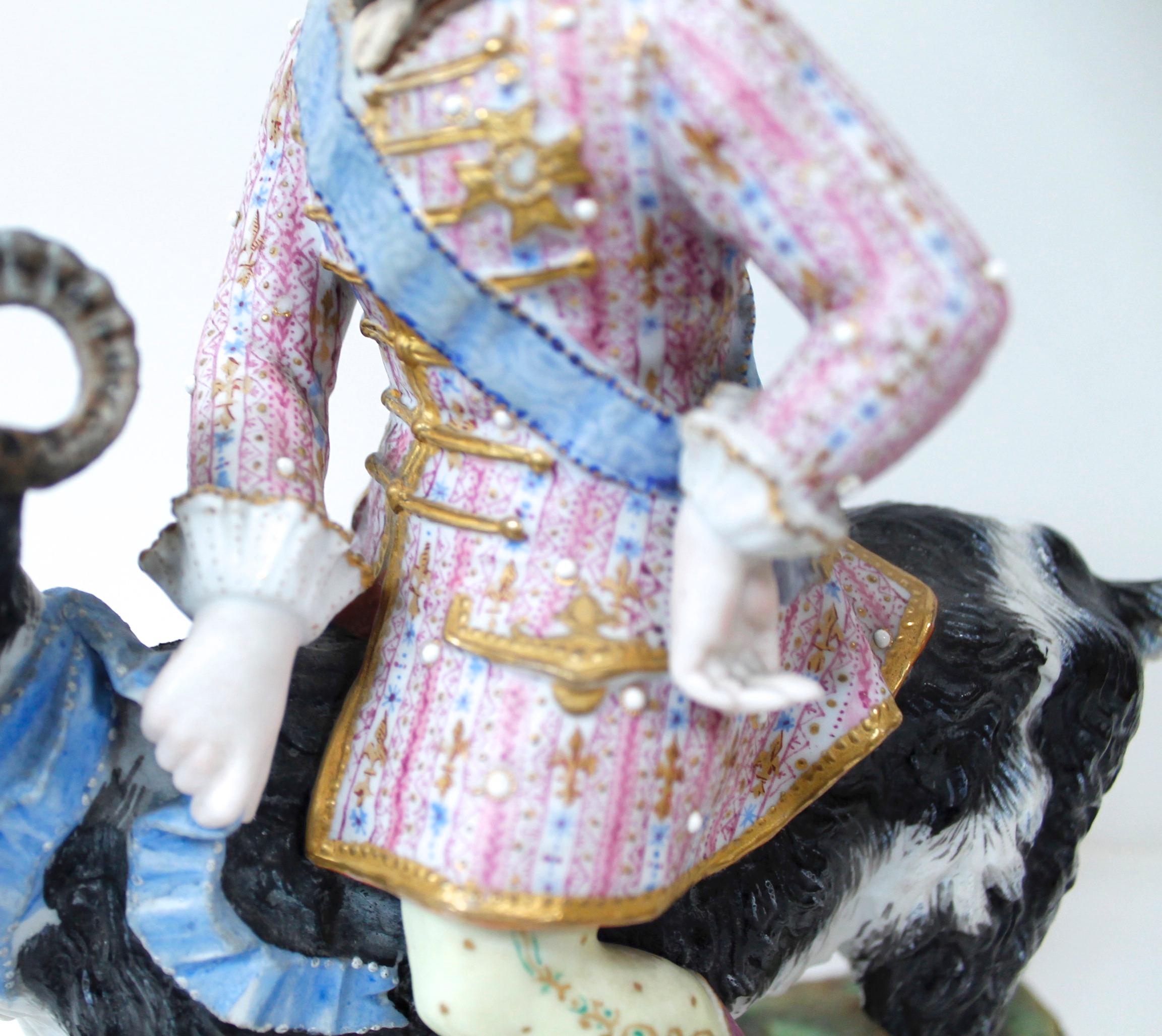 Cast Count Bruhl's Tailor, 19th C. Bisque Porcelain Goat And Rider By Vion Et Baury For Sale