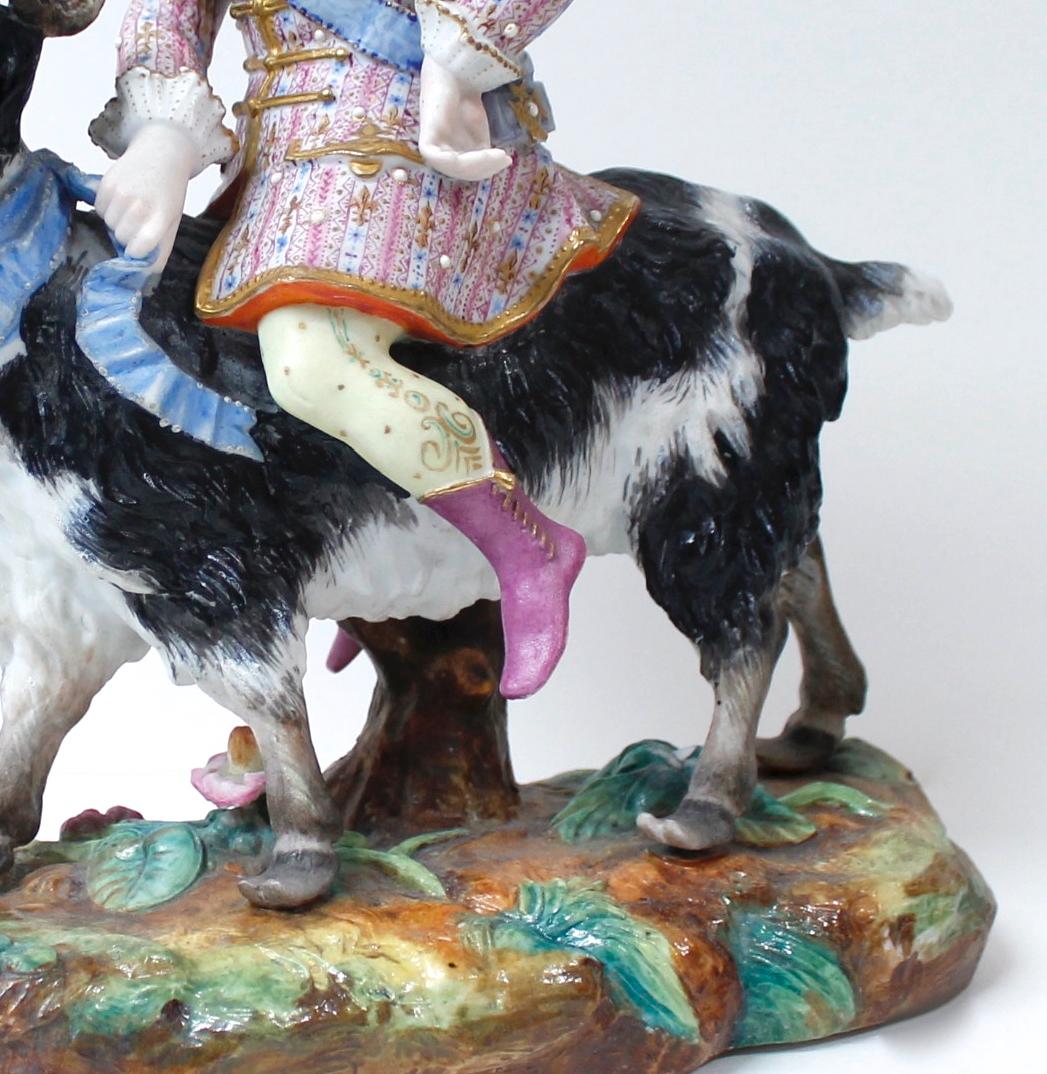 Count Bruhl's Tailor, 19th C. Bisque Porcelain Goat And Rider By Vion Et Baury In Good Condition For Sale In Free Union, VA