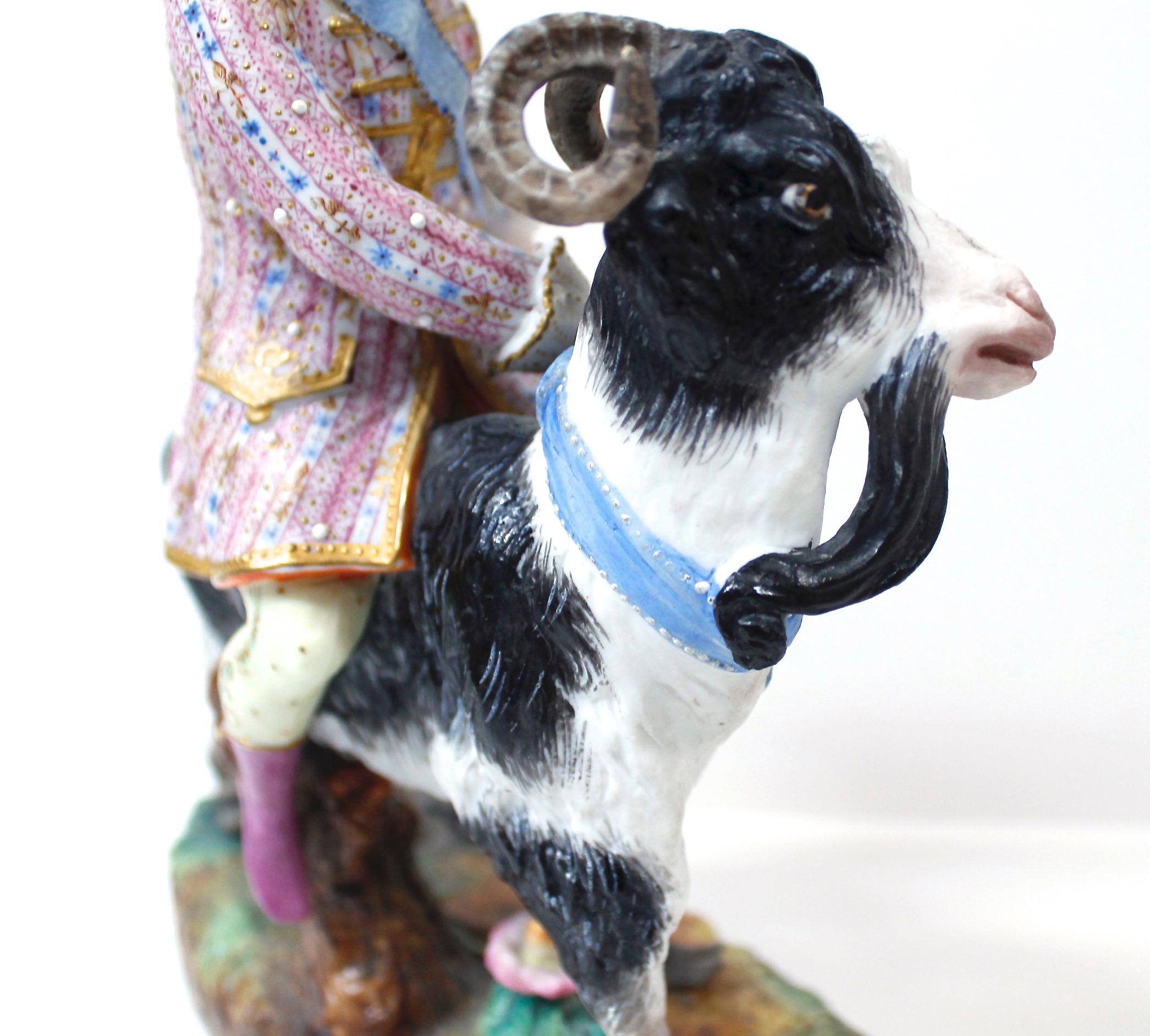 19th Century Count Bruhl's Tailor, 19th C. Bisque Porcelain Goat And Rider By Vion Et Baury For Sale