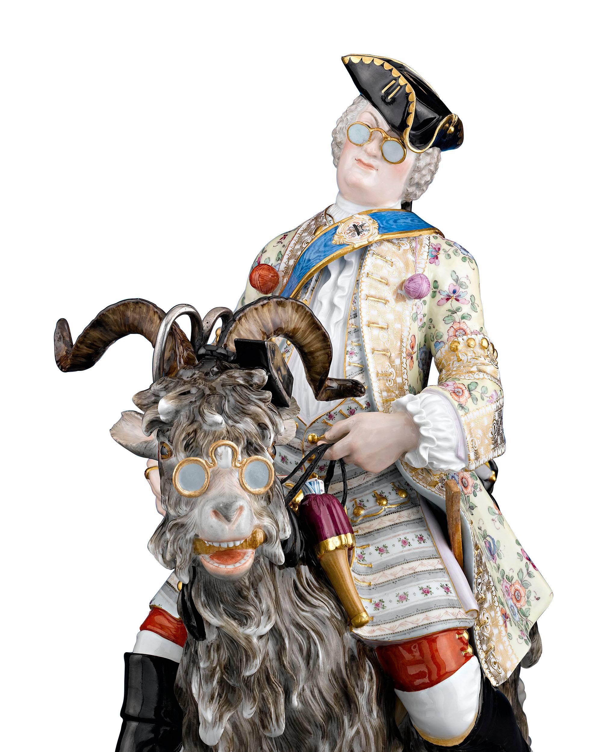 German Count Bruhl's Tailor on a Goat Porcelain Figure by Meissen