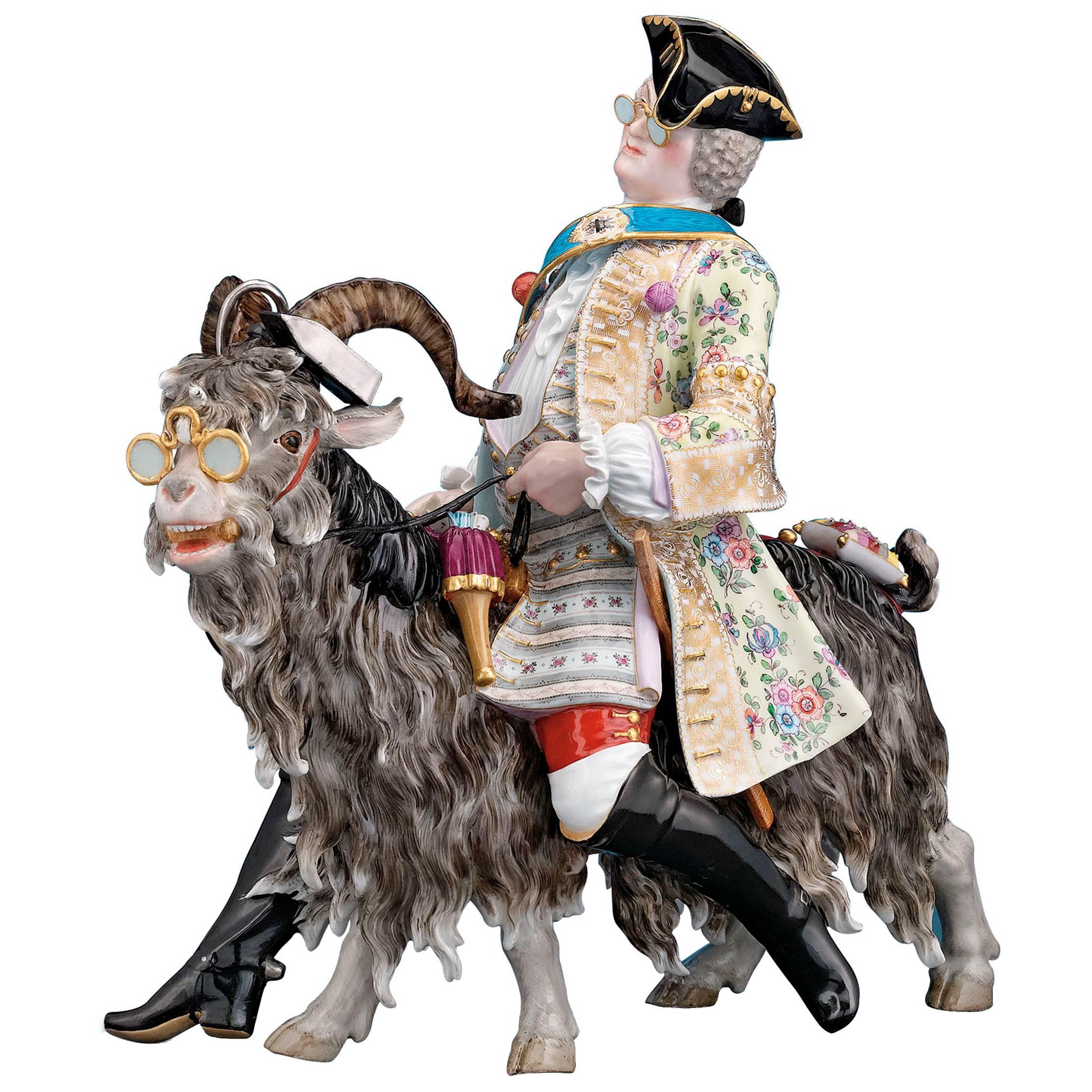 Count Bruhl's Tailor on a Goat Porcelain Figure by Meissen