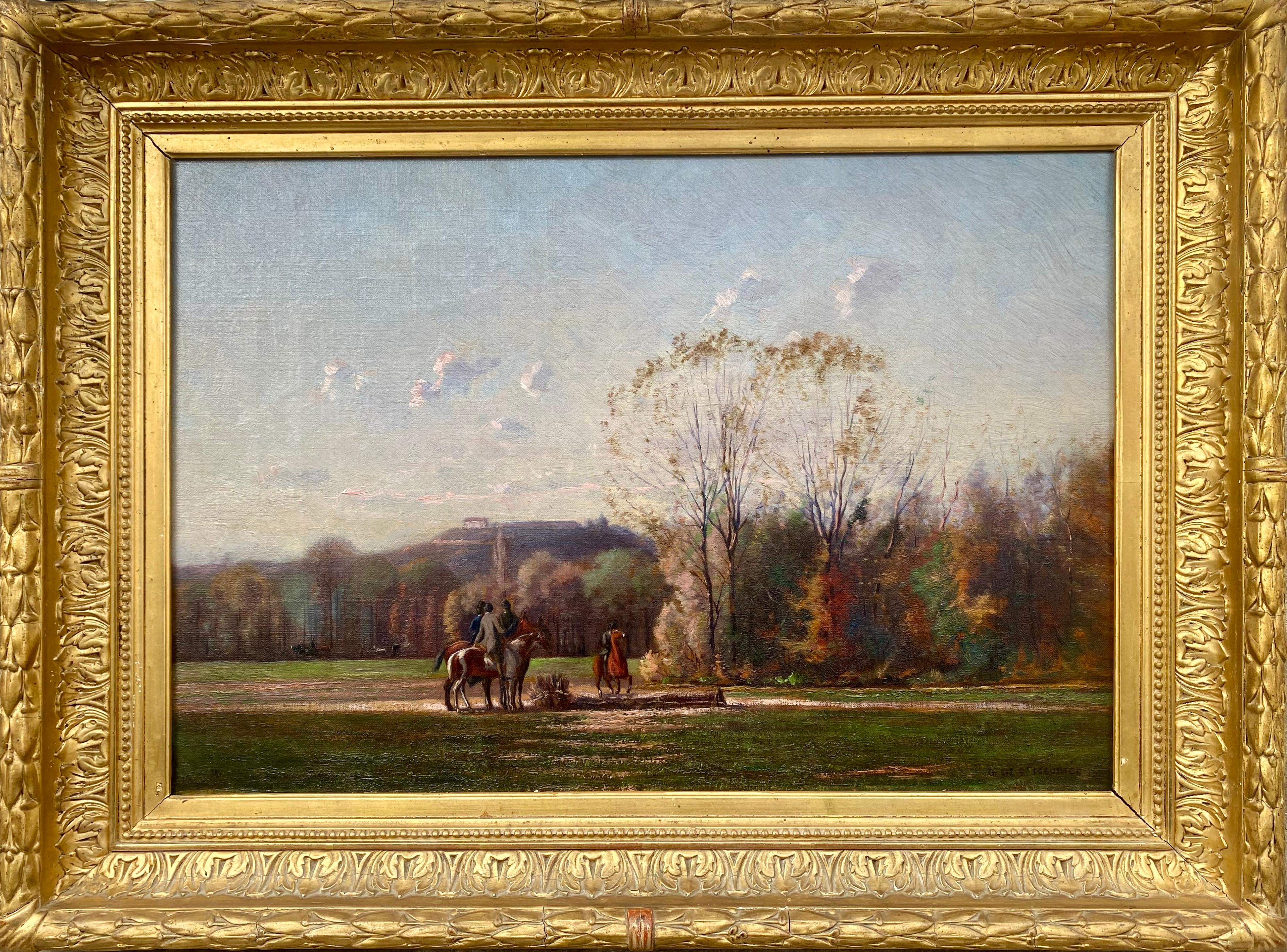 Count Gaston Esmangart de Saint Maurice Animal Painting - Riders, the autumn meet: equestrian oil by famed French aristocrat and horseman