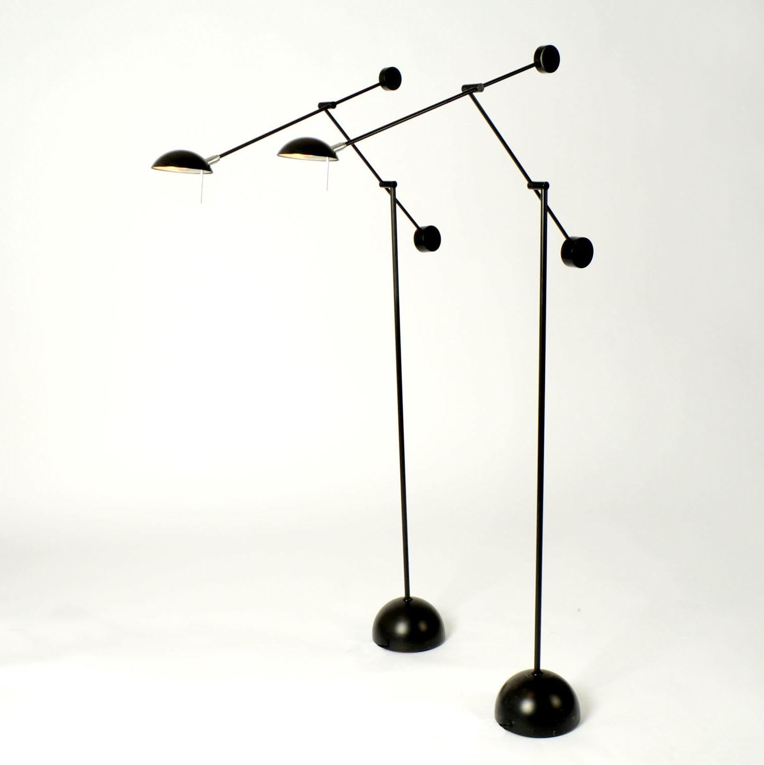 Counter Balance Black Floor Lamps Minimalist 1970s In Excellent Condition For Sale In London, GB