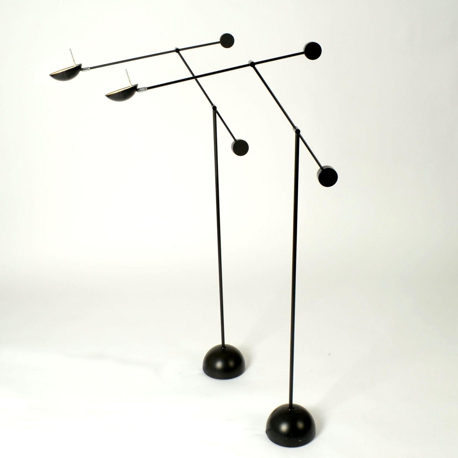Late 20th Century Counter Balance Black Floor Lamps Minimalist 1970s For Sale