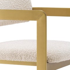 Counter Bar Stool in Bouclé Fabric and Brass Finishes