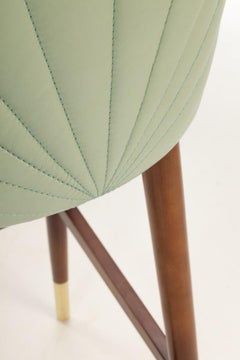 Counter Chair Frida Alumminum in Solid Wood, Brass and Upholstery New