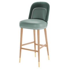 Counter Chair Frida Alumminum aus Massivholz, Messing und Polsterung Neu