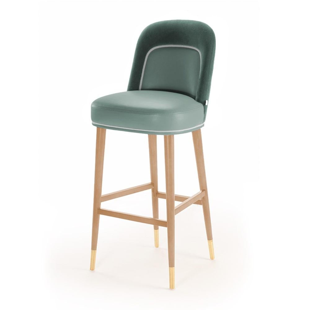 Portuguese Counter Chair Frida in Solid Wood, Brass and Upholstery New For Sale