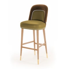 Counter Chair Frida Mustard in Solid Wood, Brass and Upholstery New