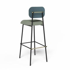 Contemporary classic blue green Counter Chair Miami Soft Upholstery and Brass