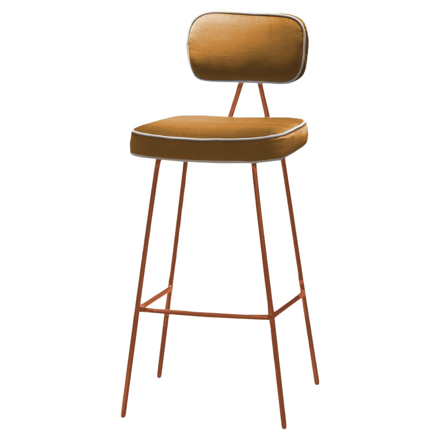 Counter Chair State Gingerbread with Lacquered Metal and Upholstery