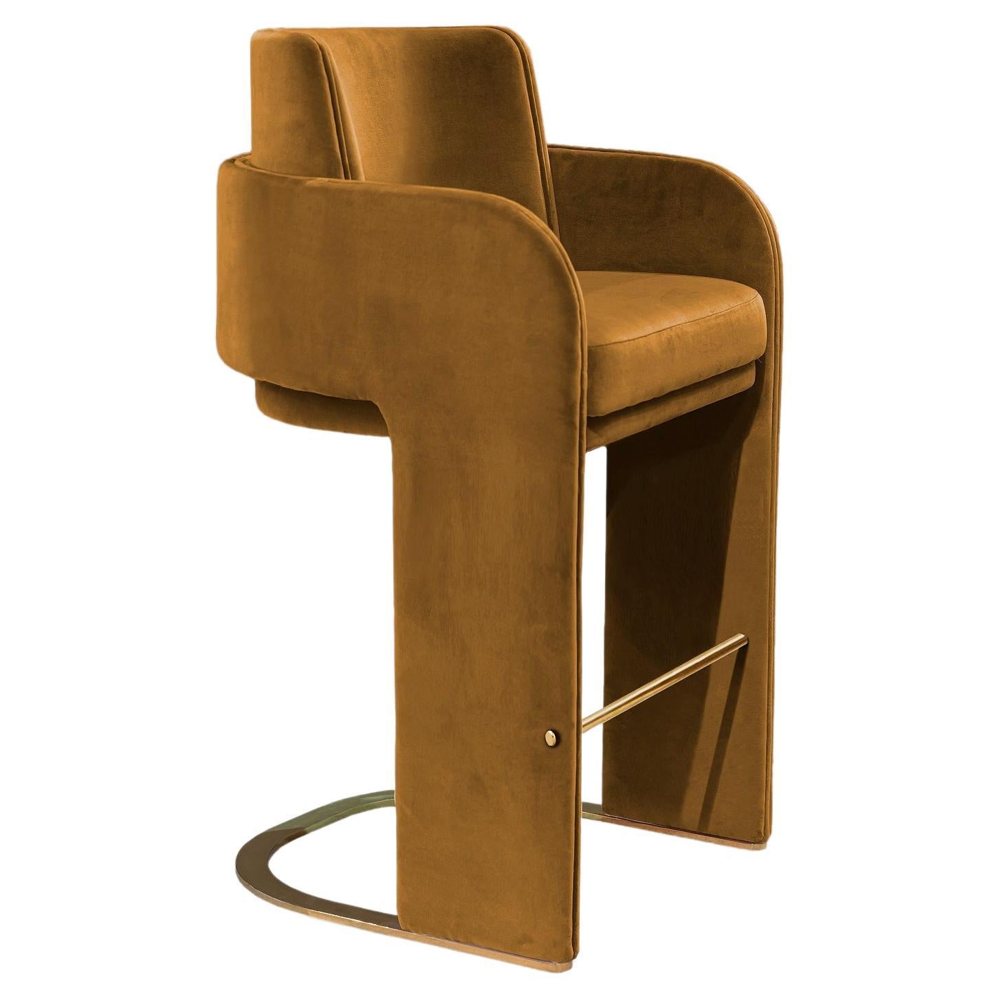 Counter Chair with Soft Havane Velvet and Brass footrest Odisseia 