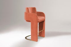 Counter Chair with Terracotta Soft Velvet and Brass footrest Odisseia