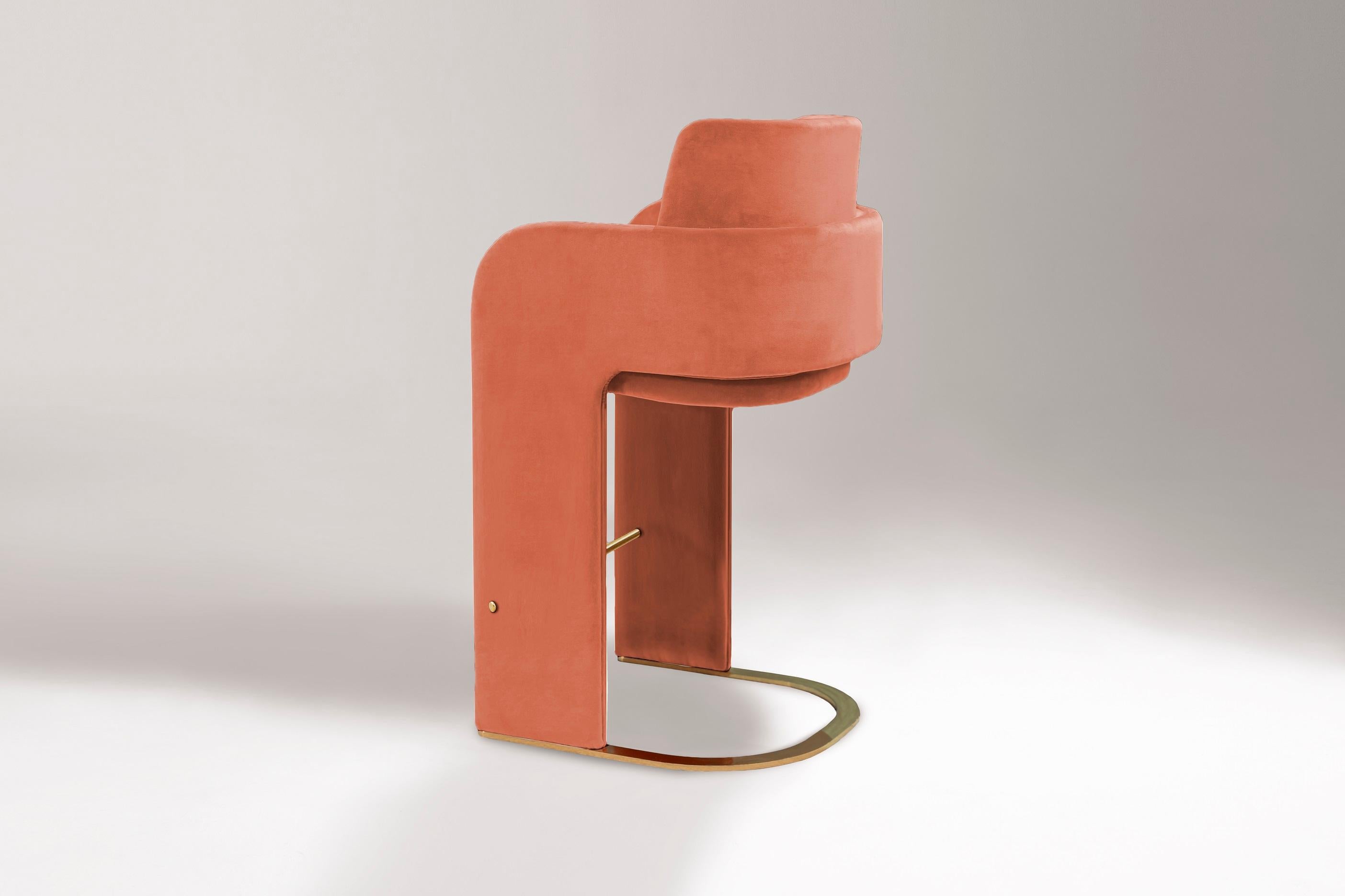 Mid-Century Modern Counter Chair with Terracotta Soft Velvet and Brass footrest Odisseia For Sale