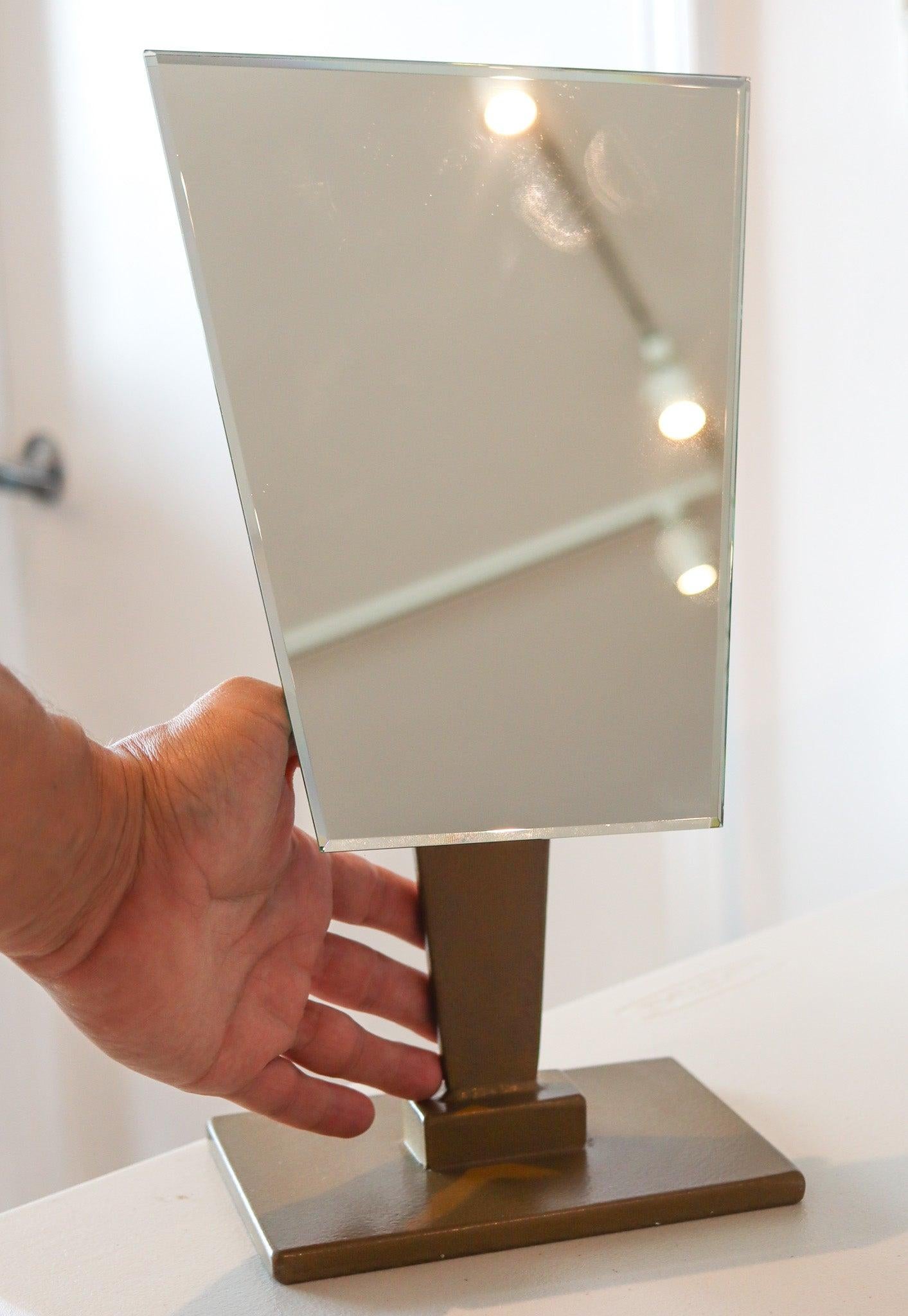 COUNTER DESK MIRROR 1935 Art Deco American Mirror In Stahl Mit Hart Emaille Lack (Art déco) im Angebot