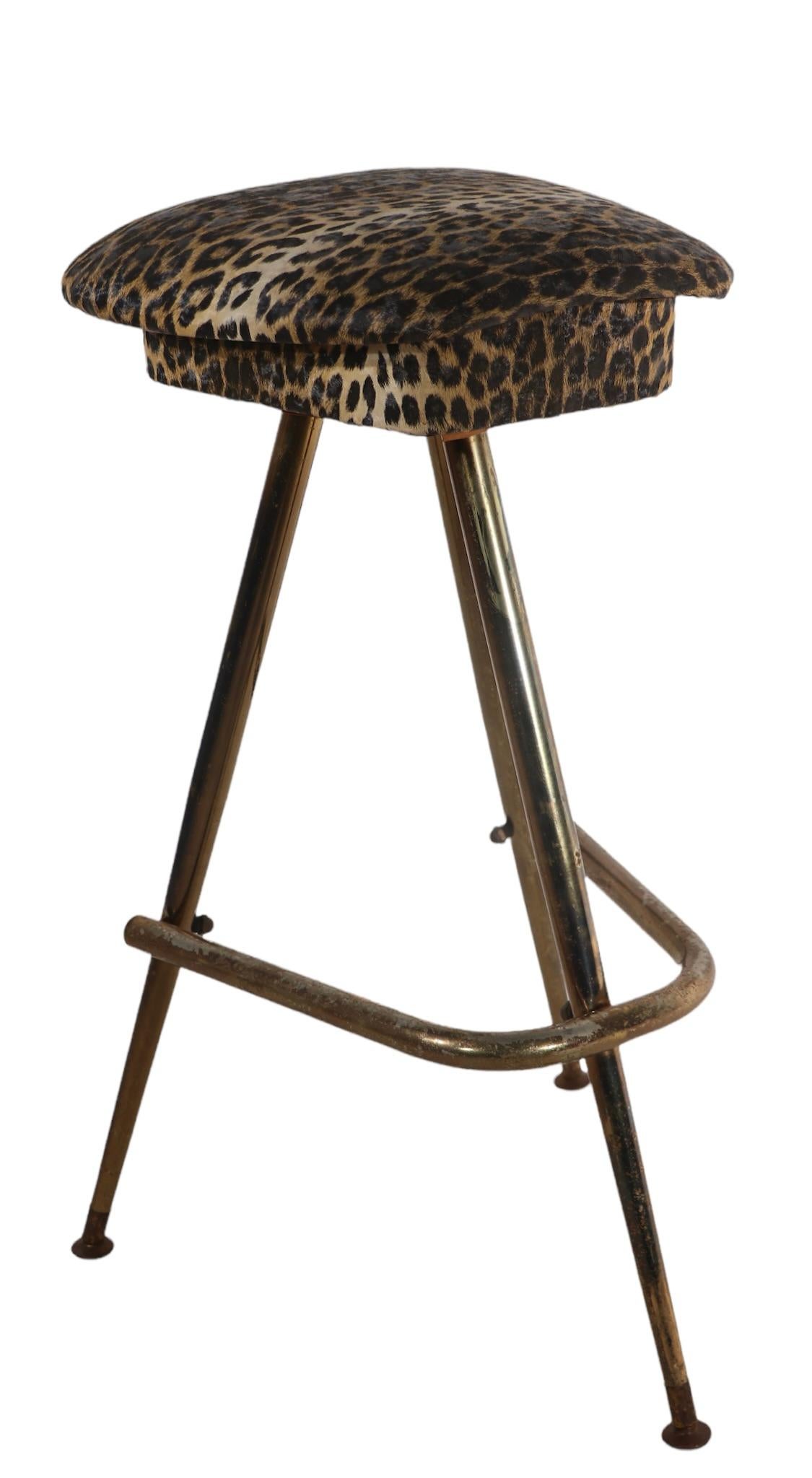 Counter Dry Bar with Matching Stools in Cheetah Vinyl ca 1950/1960's Made in USA 2