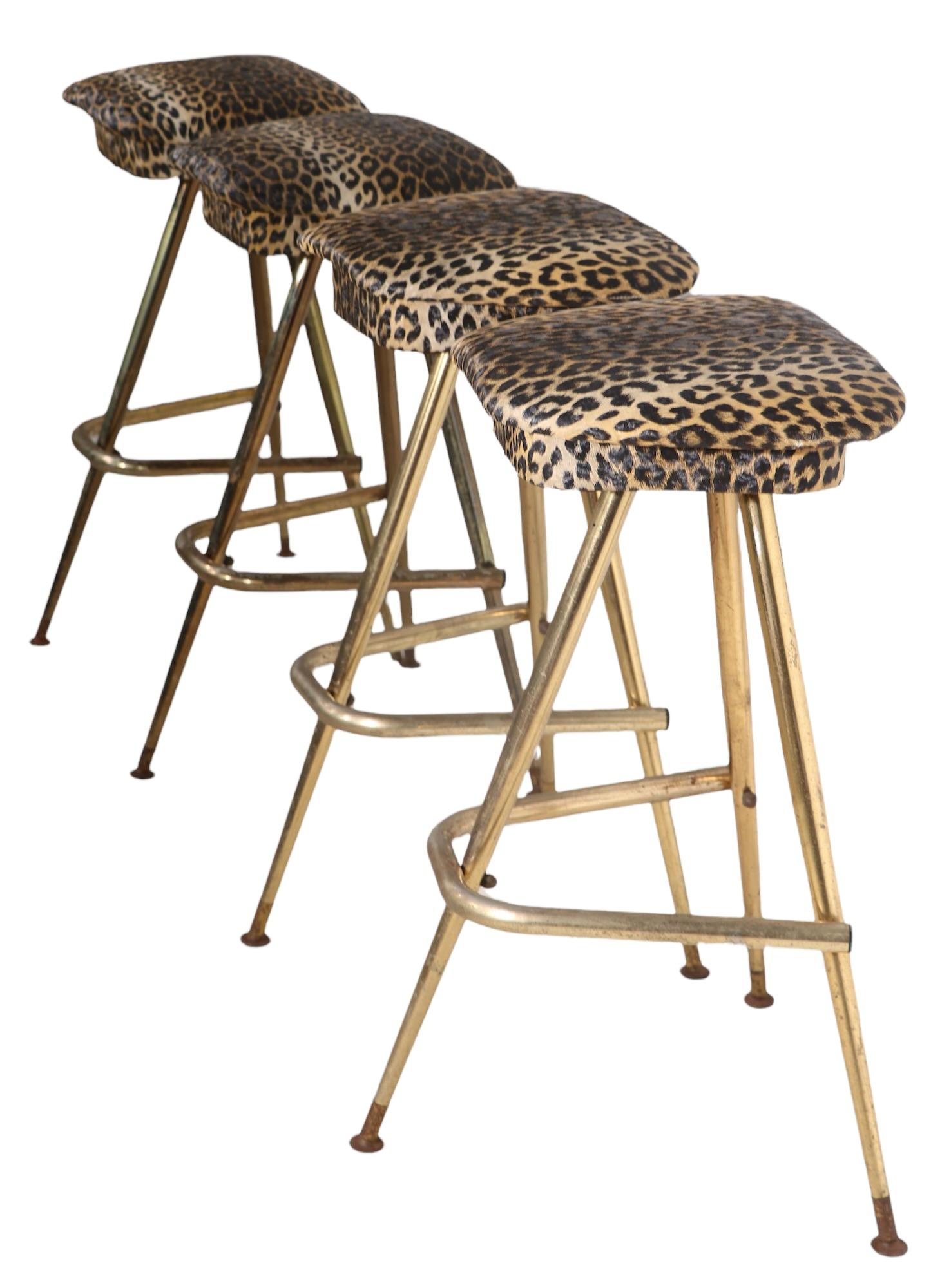 Counter Dry Bar with Matching Stools in Cheetah Vinyl ca 1950/1960's Made in USA 5