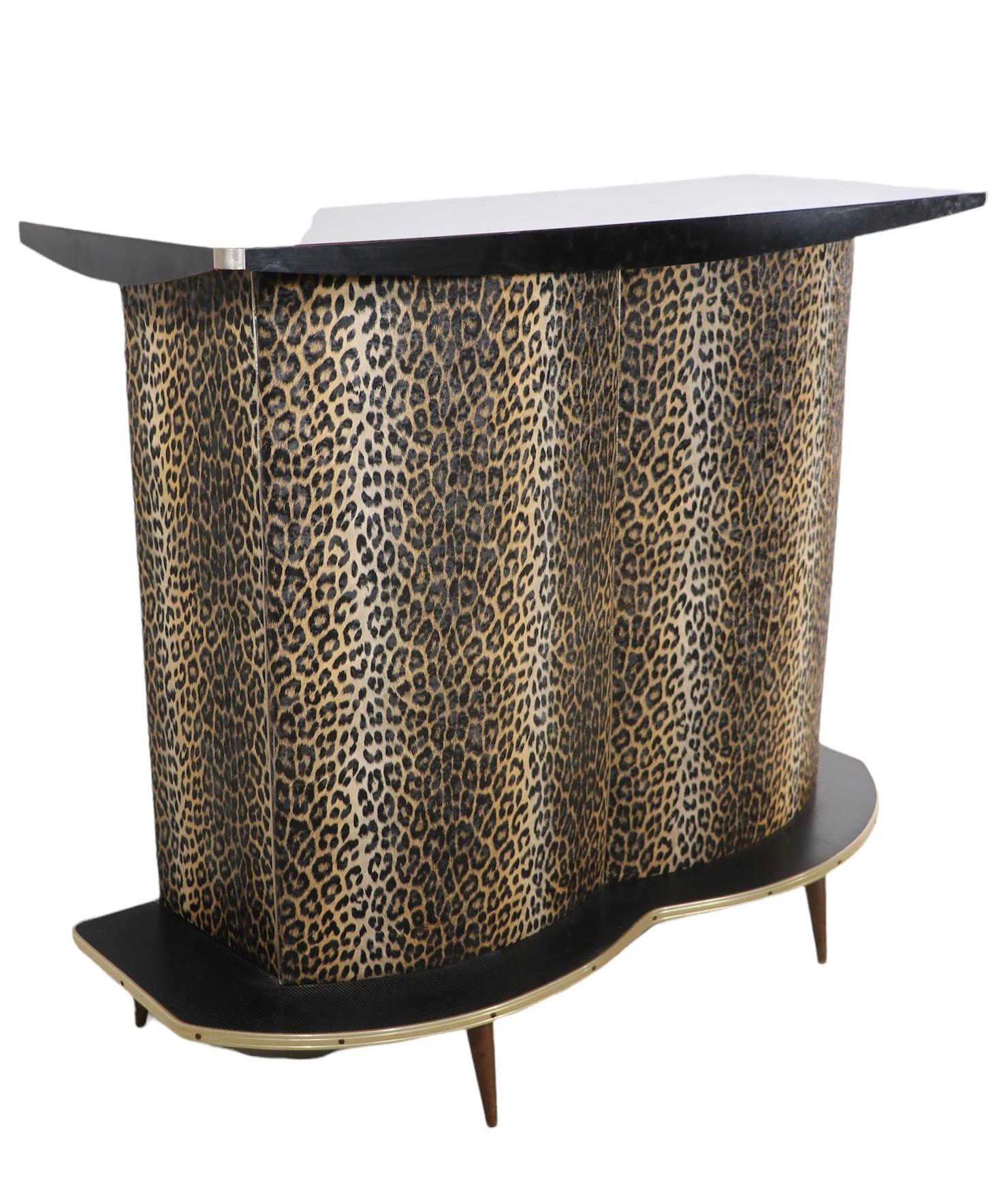 American Counter Dry Bar with Matching Stools in Cheetah Vinyl ca 1950/1960's Made in USA