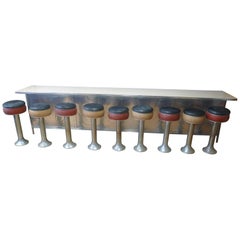 Counter from 1930s Soda Fountain Diner with Nine Swivel Stools, Art Deco