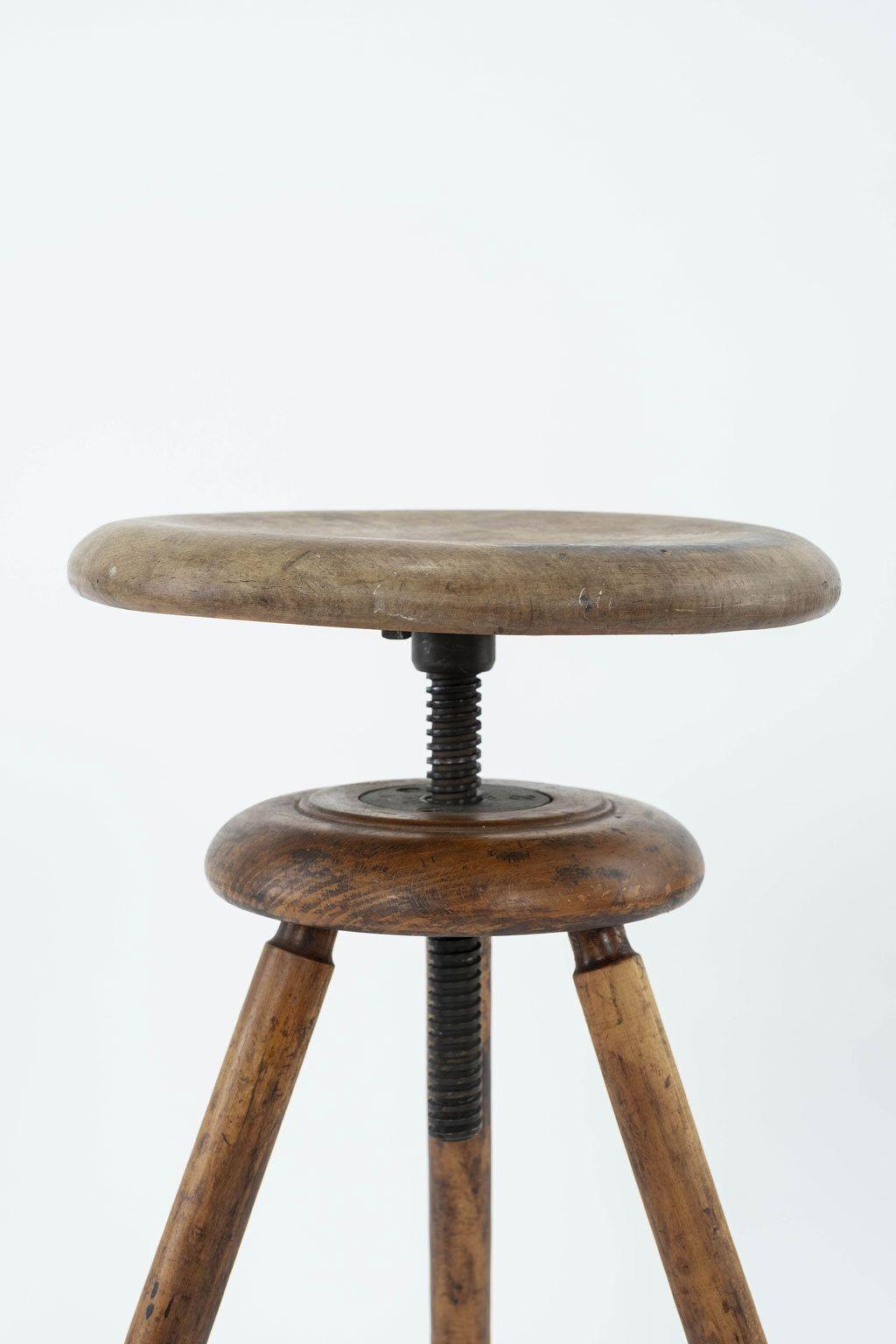 Hand-Carved Counter-Height French Vintage Swivel Stool