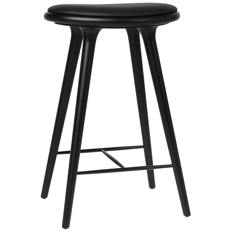 Counter Height High Stool Black Stained Oak wood Leather Seat by Mater Design