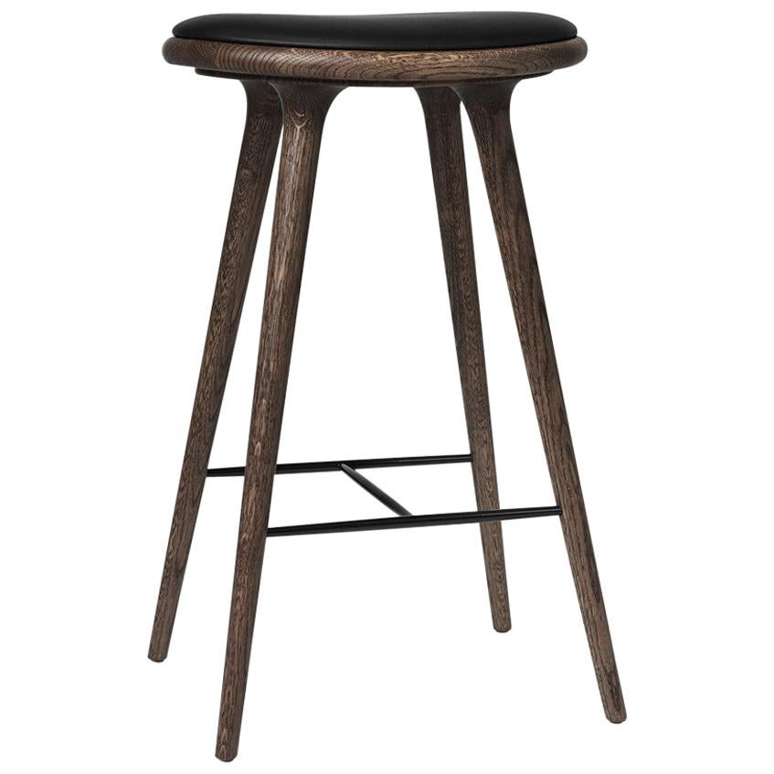 Counter Height High Stool Dark Stained Oak Leather Seat by Mater Design