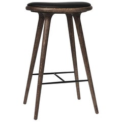 Counter Height High Stool Dark Stained Oak Leather Seat by Mater Design
