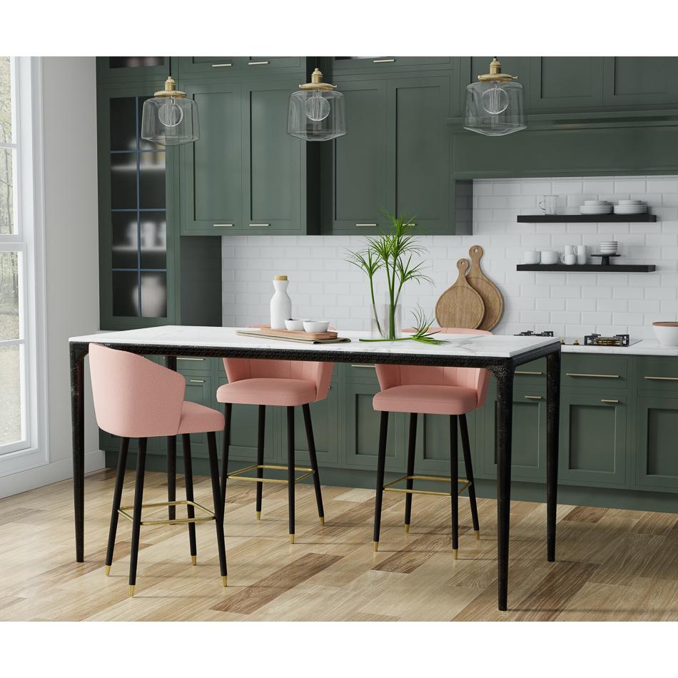 This piece features a stunning white marble top, each slab showcasing natural, unique veining. The hand-wrought iron legs are expertly crafted, adding both strength and a touch of artisanal charm.

Perfect for casual dining and gathering. Durable