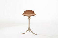 Counter-Height Swivel Stool, Leather and Brass by P. Tendercool
