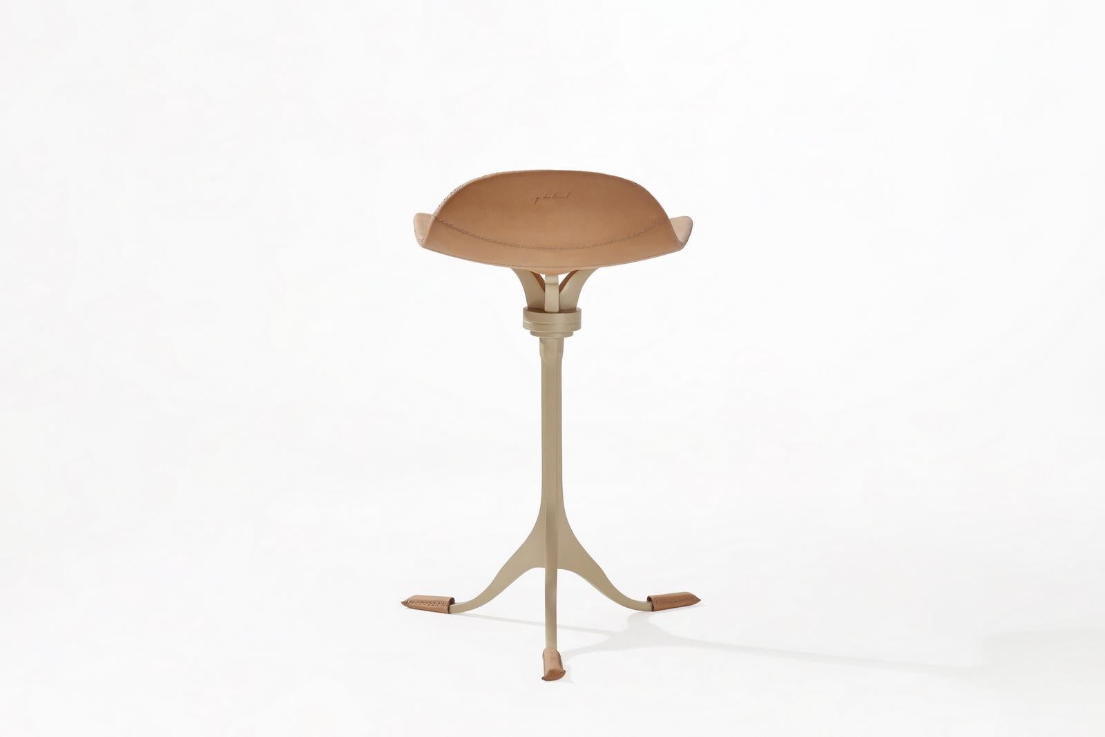 Counter-Height Swivel Stool, Leather and Brass by P. Tendercool In New Condition For Sale In Bangkok, TH