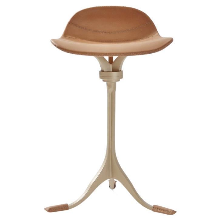 Counter-Height Swivel Stool, Leather and Brass by P. Tendercool For Sale