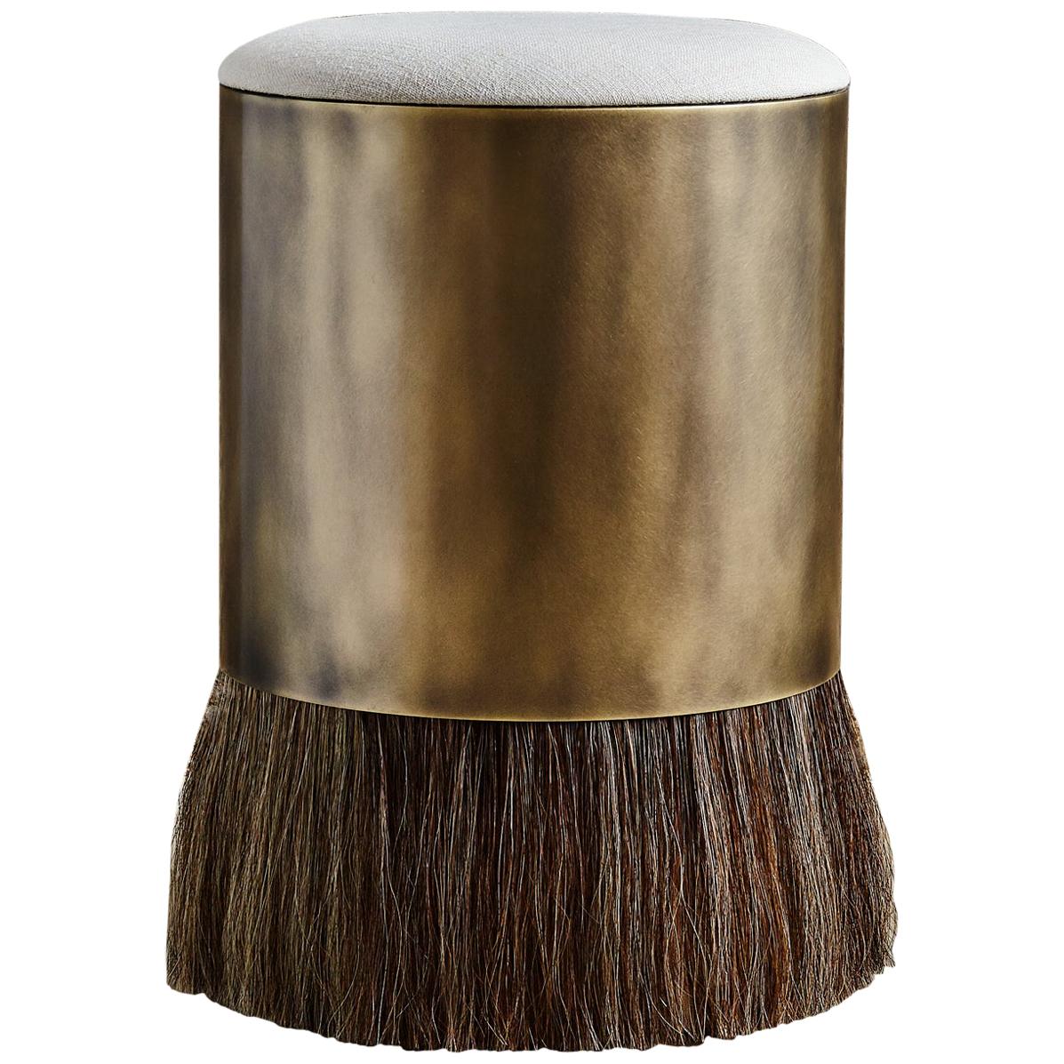 Konekt Counter Height Stool Thing 4 in Antique Brass with Horse Hair and Velvet